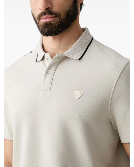 Guess White Logo-Patch Buttoned Polo Shirt for men
