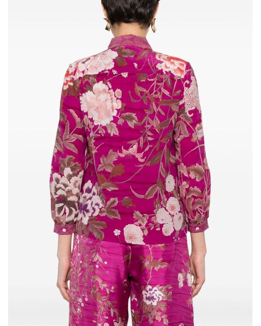 Pierre Louis Mascia Pink Bib-collar Floral Shirt
