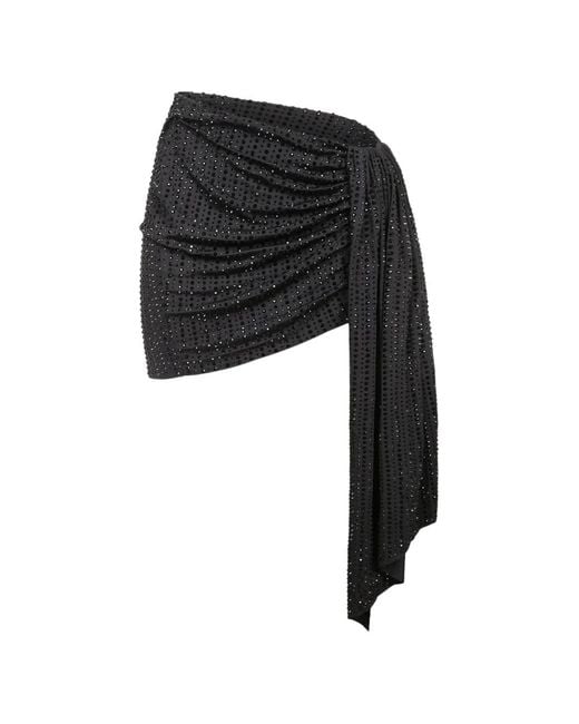VENUJA Black Crystal-Embellished Draped Mini Skirt