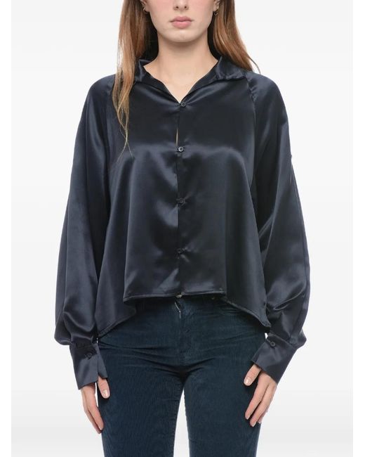 Co.Go Blue Button-Detail Silk Shirt