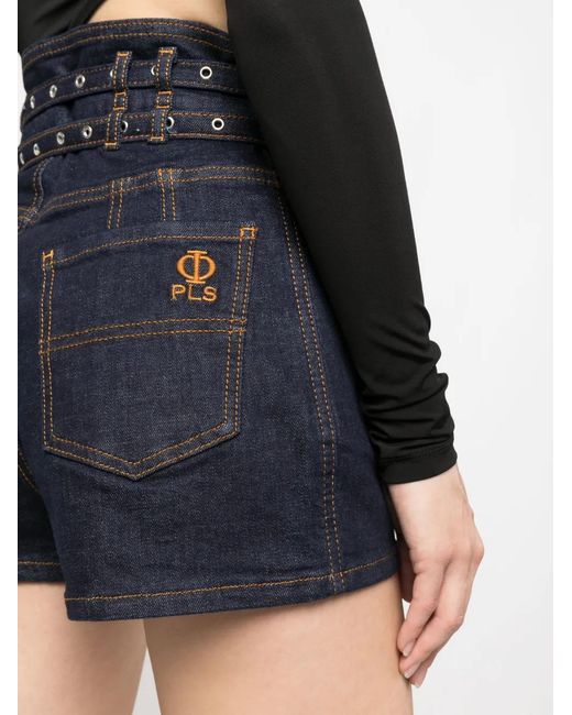 Philosophy Di Lorenzo Serafini Blue High-Waisted Belted Denim Shorts
