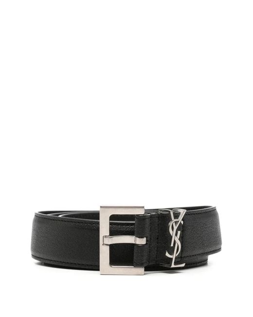 Saint Laurent Black Cassandre Leather Belt for men