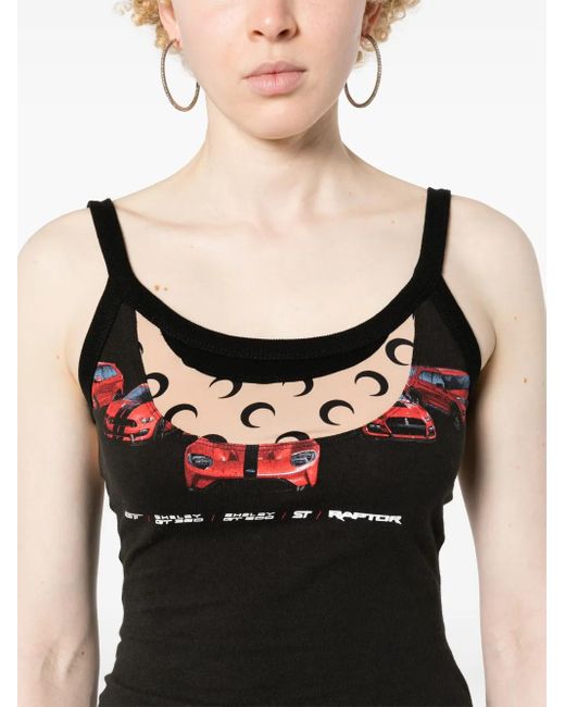 MARINE SERRE Black Regenerated Mix-Print Top