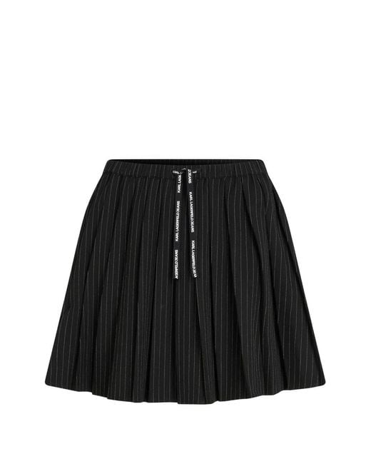 Karl Lagerfeld Black Pinstripe Pleated Mini Skirt