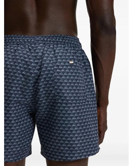 Boss Blue Geometric-print Swim Shorts for men