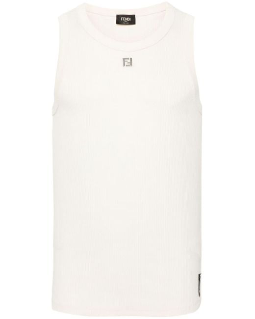 Camiseta de tirantes con placa del logo Fendi de hombre de color White