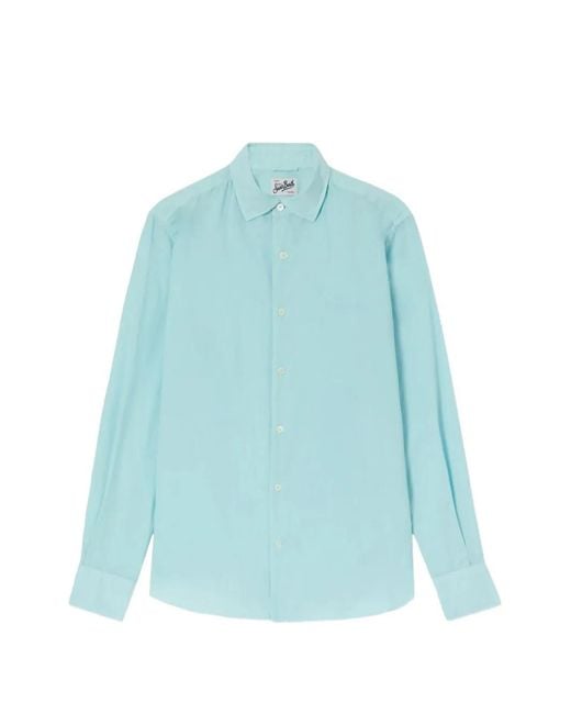 Mc2 Saint Barth Blue Embroidered-Logo Cotton Shirt for men
