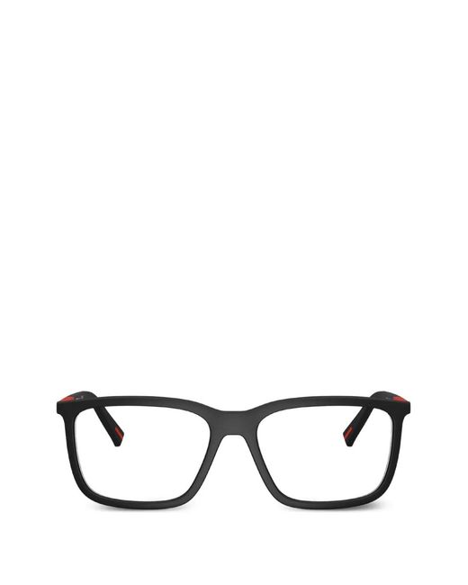 Prada Linea Rossa Black Rectangle-Frame Glasses for men