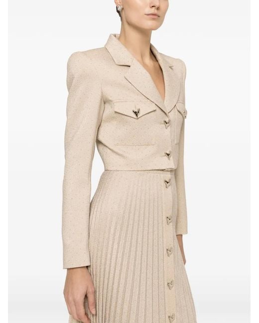 Nissa Natural Rhinestone-Embellished Cropped Blazer