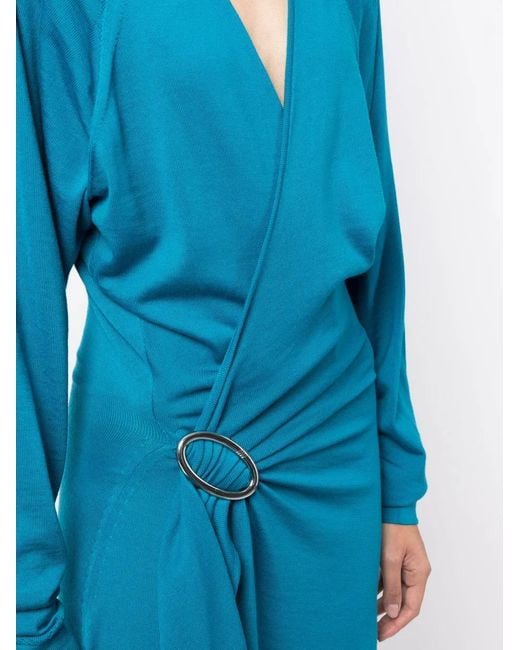 The Attico Blue Atwell Wool Midi Wrap Dress