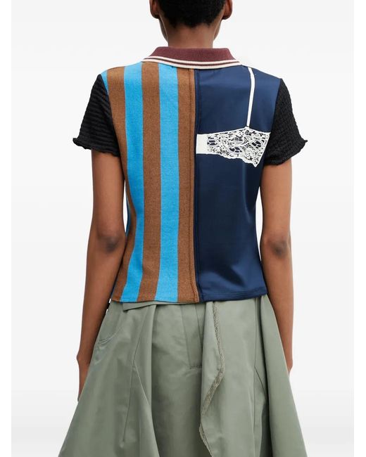 ANDERSSON BELL Blue Patchwork Striped Polo Shirt