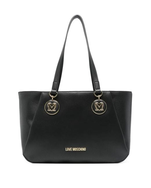 Love Moschino Black Shopper mit Logo-Schild