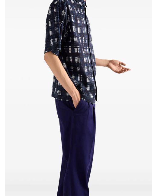 Prada Blue Madras Check Pattern Shirt for men