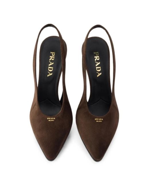 Prada Brown Suede Leather Slingback Pumps