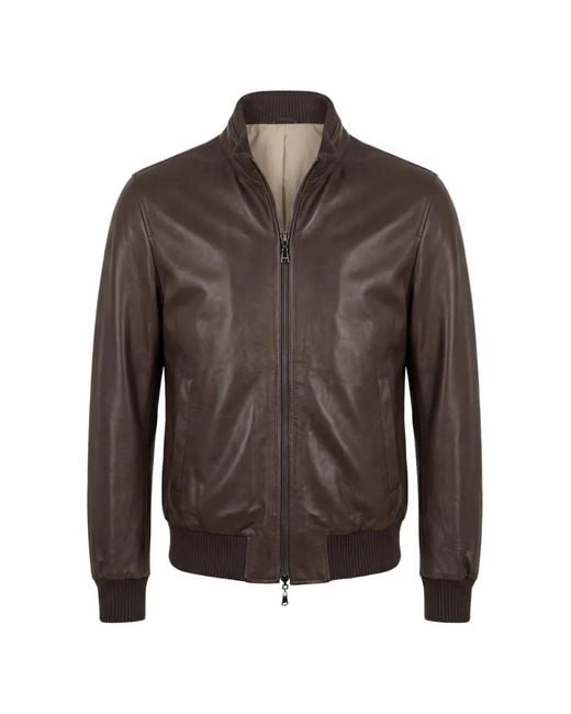 Arte' Brown Zip-Up Leather Jacket for men