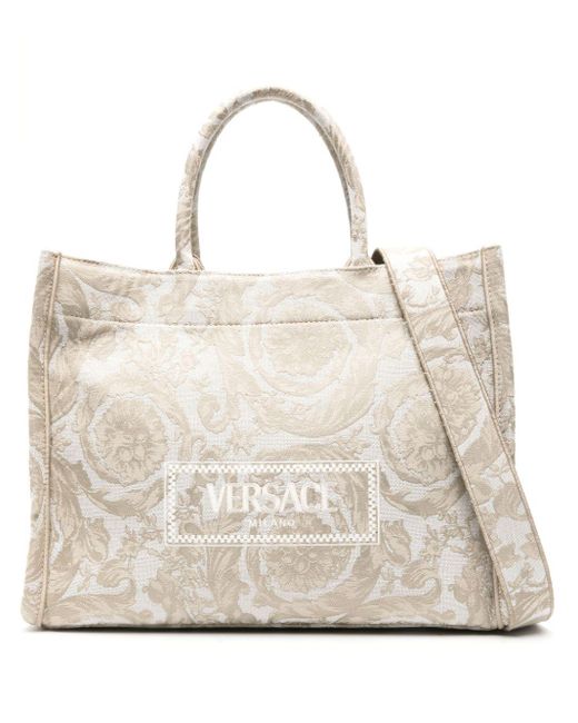 Grand sac cabas Athena en jacquard Versace en coloris Natural