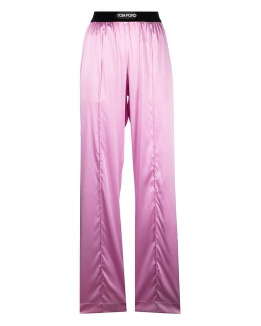 Pantalon de pyjama en soie à patch logo Tom Ford en coloris Pink