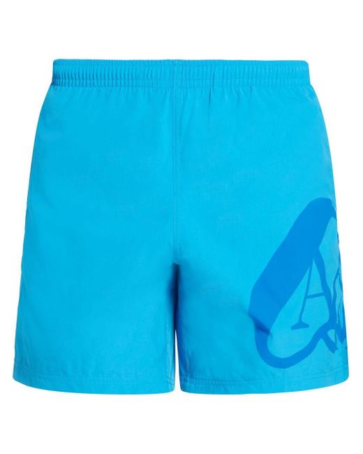 Alexander McQueen Blue Logo-print Swim Shorts for men