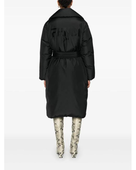 Fendi Black Logo-Embroidered Coat