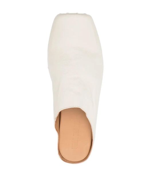 Uma Wang White Square-Toe Leather Slippers