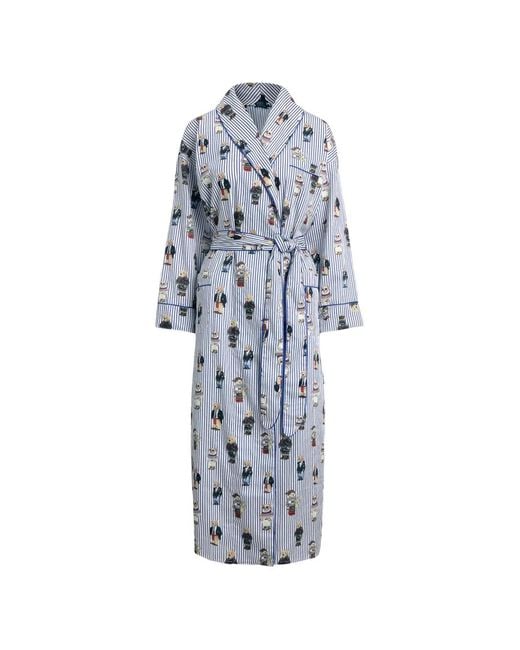 Polo Ralph Lauren White Polo Bear Striped Dressing Gown