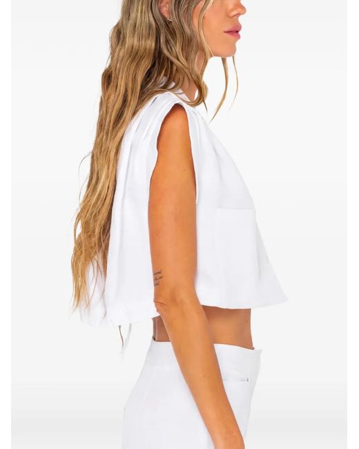 JBQ Blue Preen Padded-Shoulder Cropped Top