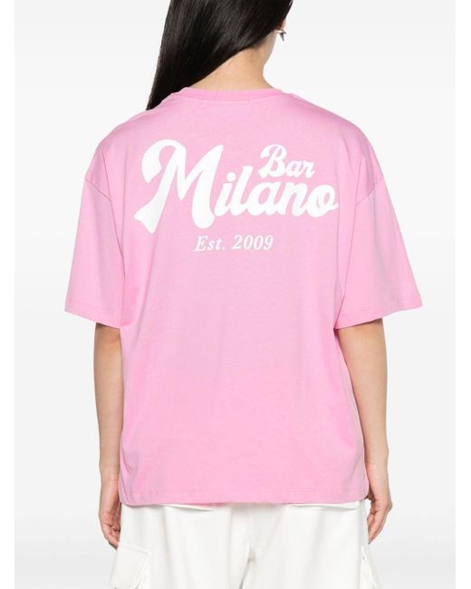 MSGM Pink Crew Neck Logo-print Cotton T-shirt