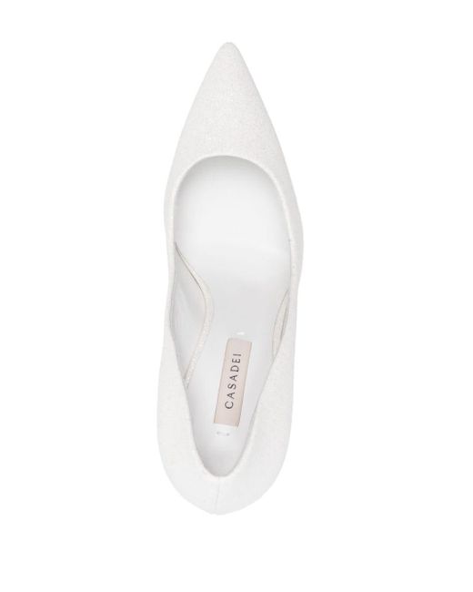 Casadei White Glittery Pointed-toe Pumps