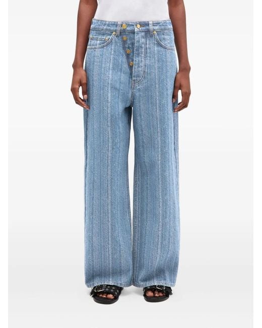Ganni Blue Horizontal-Pattern Deconstructed Jeans