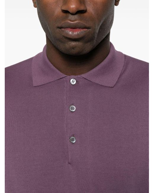 Canali Gebreid Poloshirt in het Purple voor heren