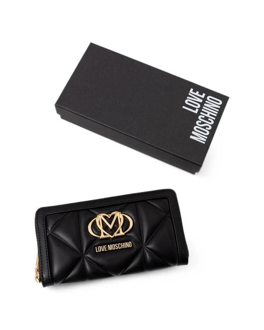 Love Moschino Black Quilted Logo-Plaque Wallet