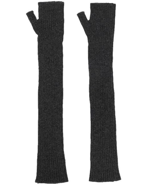 Barrie Black Long Knit Fingerless Gloves