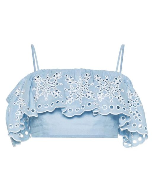 Sandro Blue Broderie-Anglaise Crop Top