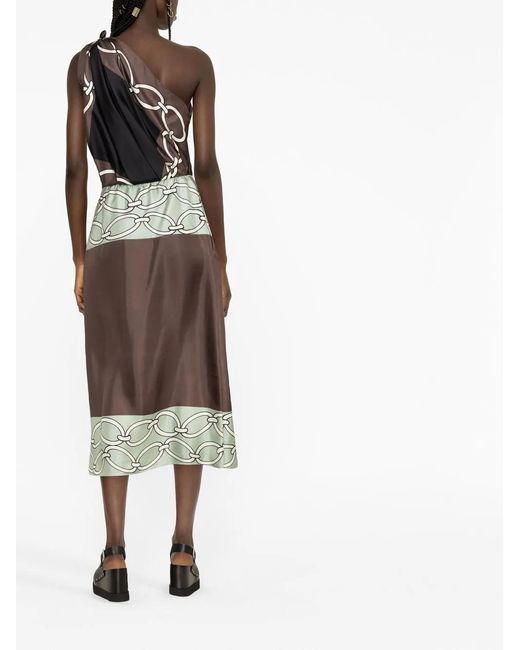 Valentino Garavani Green Chain-Print One-Shoulder Silk Midi Dress
