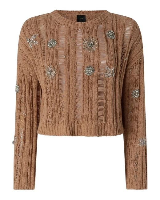 Pinko Brown Embellished Distressed Top