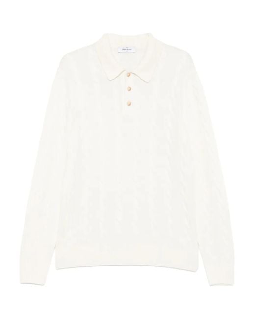 Gran Sasso White Cable-Knit Logo Sweater for men