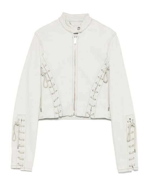 Blumarine White Eyelet-Detail Denim Jacket