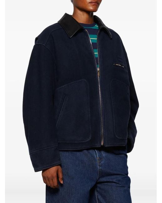 Miu Miu Blue Leather-Collared Padded Jacket