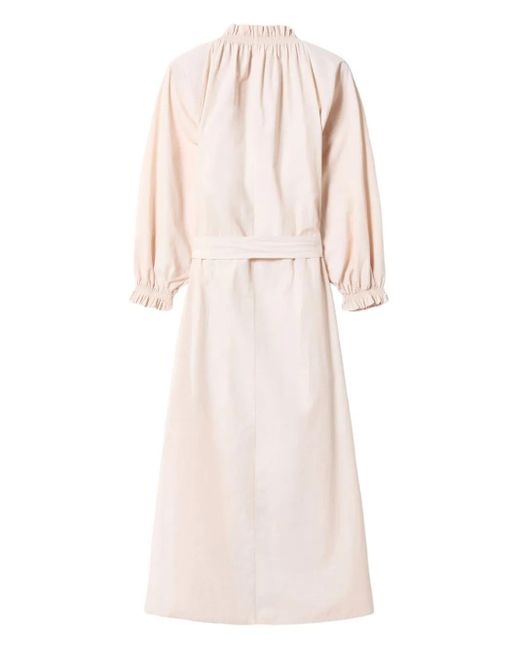 LaDoubleJ Natural Embroidered Ruffle-Trimmed Dress
