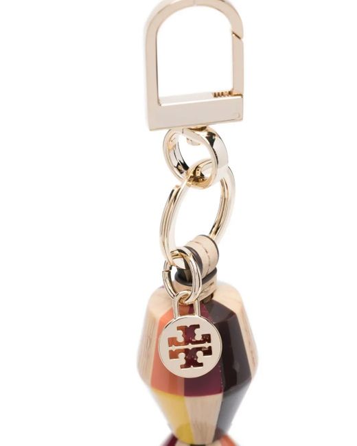 Tory Burch White Striped Tassel Keyring
