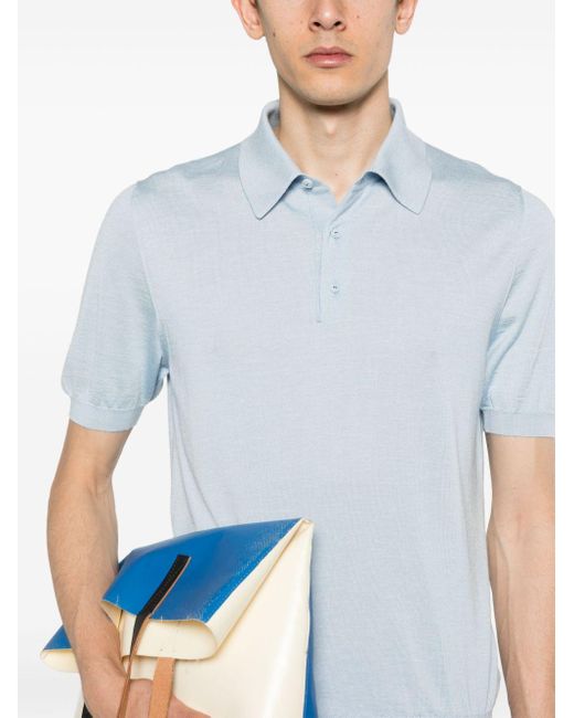 Kiton Blue Fine-knit Polo Shirt for men