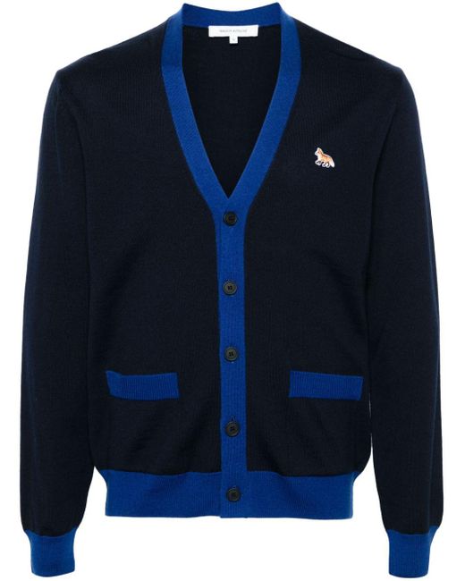 Maison Kitsuné Blue Baby Fox-patch Wool Cardigan for men