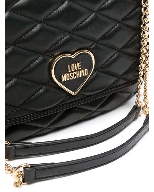 Love Moschino Black Logo-Lettering Matelassé Shoulder Bag