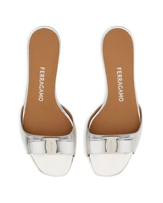 Ferragamo White Vara Bow Slides