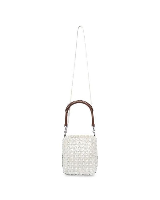 Self-Portrait White Mini Glass-Embellished Tote Bag