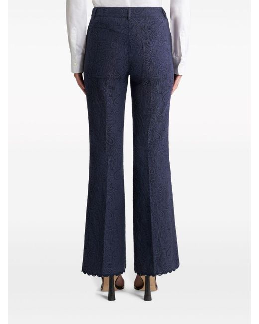 Etro Blue Paisley-jacquard Cotton-blend Trousers