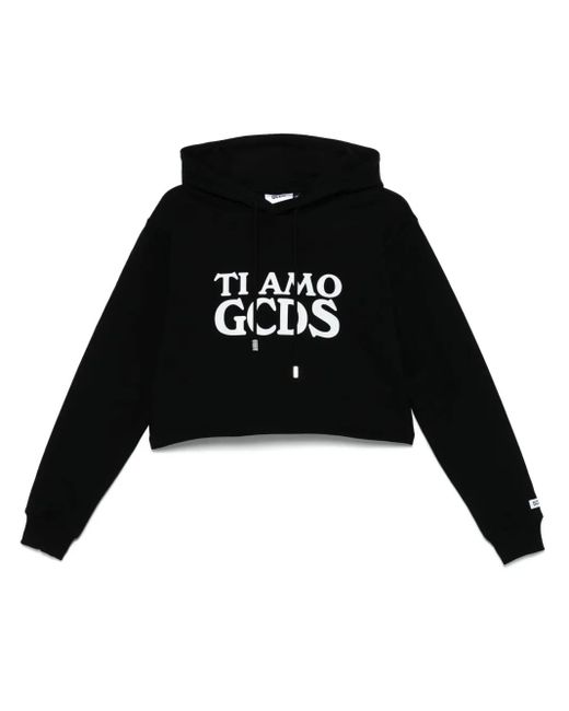 Gcds Black Sweatshirt With Ti Amo Print And Hood