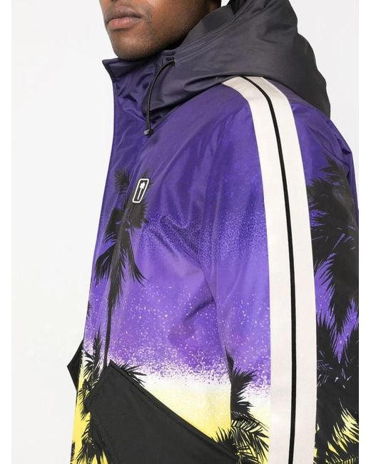 Palm Angels Blue Sunset-Print Hooded Jacket for men