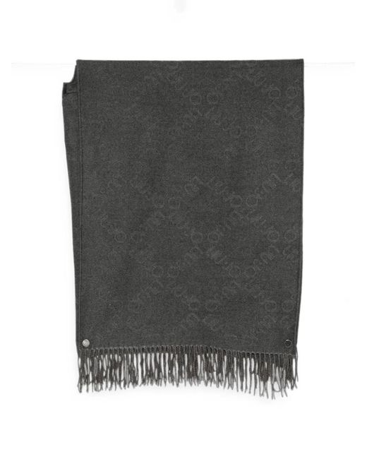 Liu Jo Black Logo-Jacquard Fringed Scarf