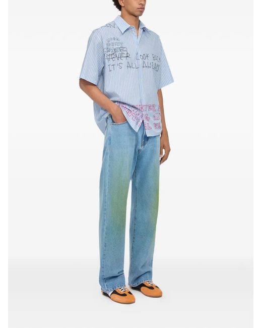 MSGM Blue Striped Graphic Shirt for men